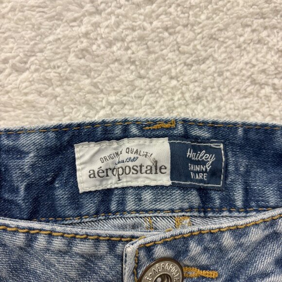Aeropostale Jeans Womens 9/10 Short Blue Hailey Skinny Flare Stretch Distressed - Picture 6 of 12